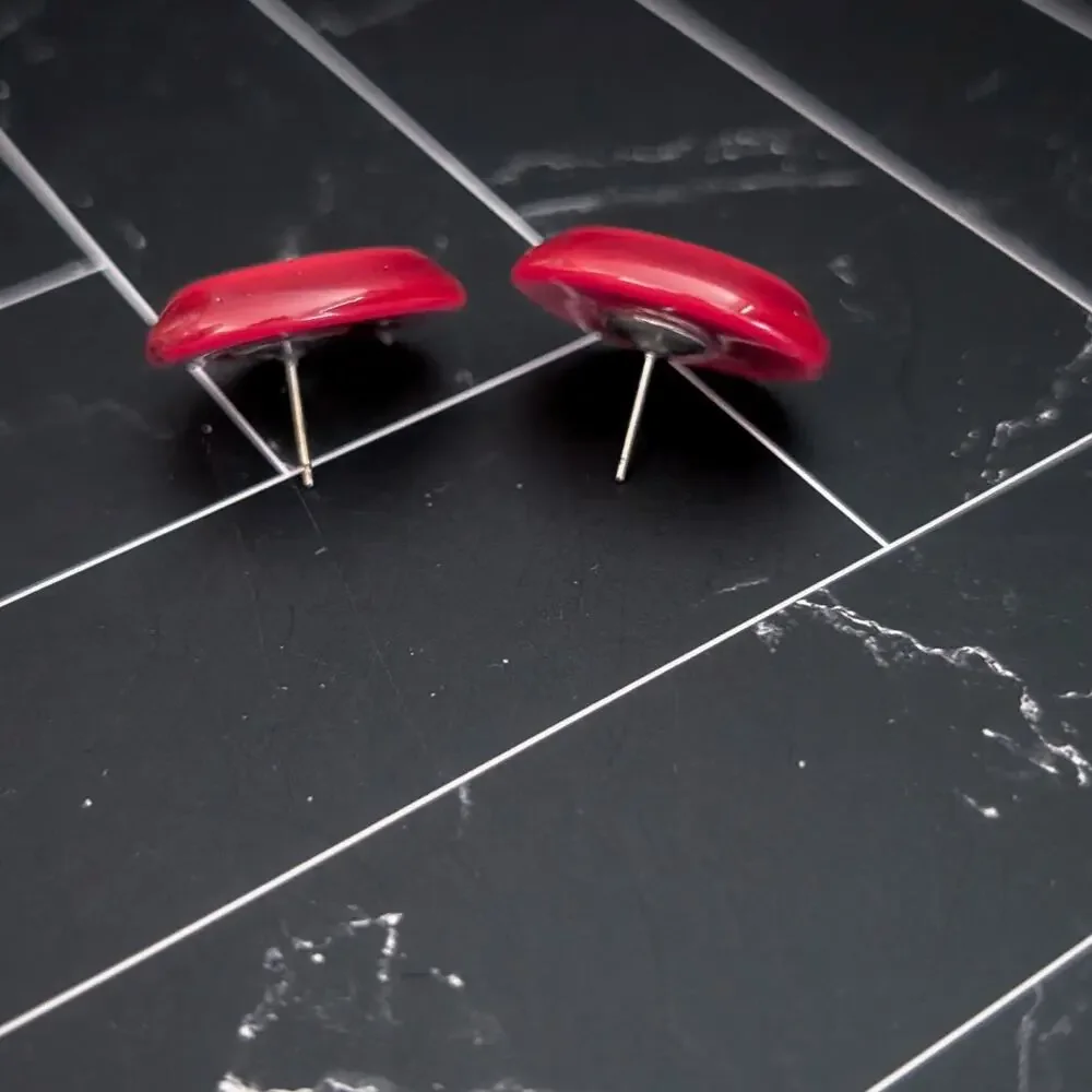 Vintage Stud Earrings Shades of Red Oval - Unusual Retro Statement